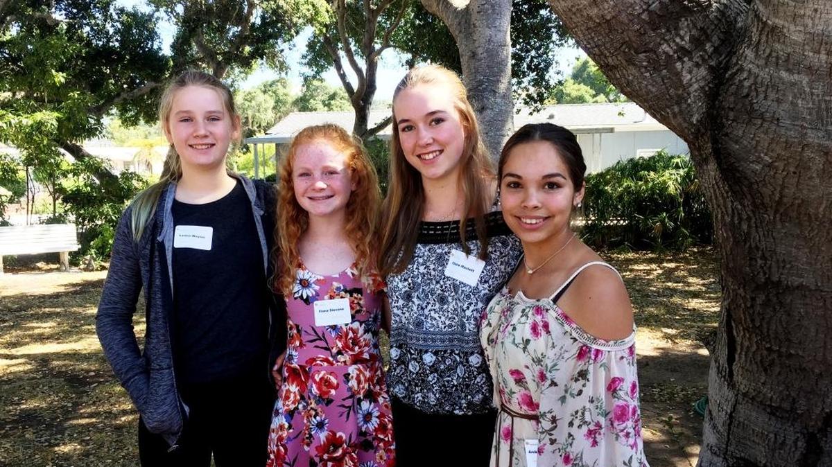 From left are Leona Moylan, Fiona Stevens, Claire Haslett and Anika Velasquez, the four Los Osos Middle Schoolers who attended AAUW’s Tech Trek science camp this past summer.
