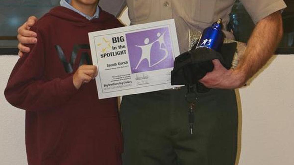 San Luis Obispo County Sheriff’s Correctional Deputy Jacob Gersh was awarded Big in the Spotlight by Big Brothers Big Sisters for his exemplary service as a mentor to Little Brother Arual.