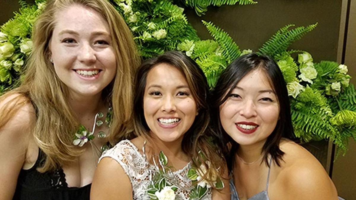 Members of the Cal Poly Floral Design Team are pictured at the American Institute of Floral Designer’s 2017 Student Floral Design Competition. From left are Kristen Cotter, Dawn Mones and Sara Do.