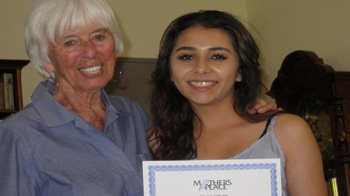 Mothers for Peace representative Evy Justesen, left, with 2017 Mothers for Peace scholarship winner Andrea Fernandez of Arroyo Grande High School.