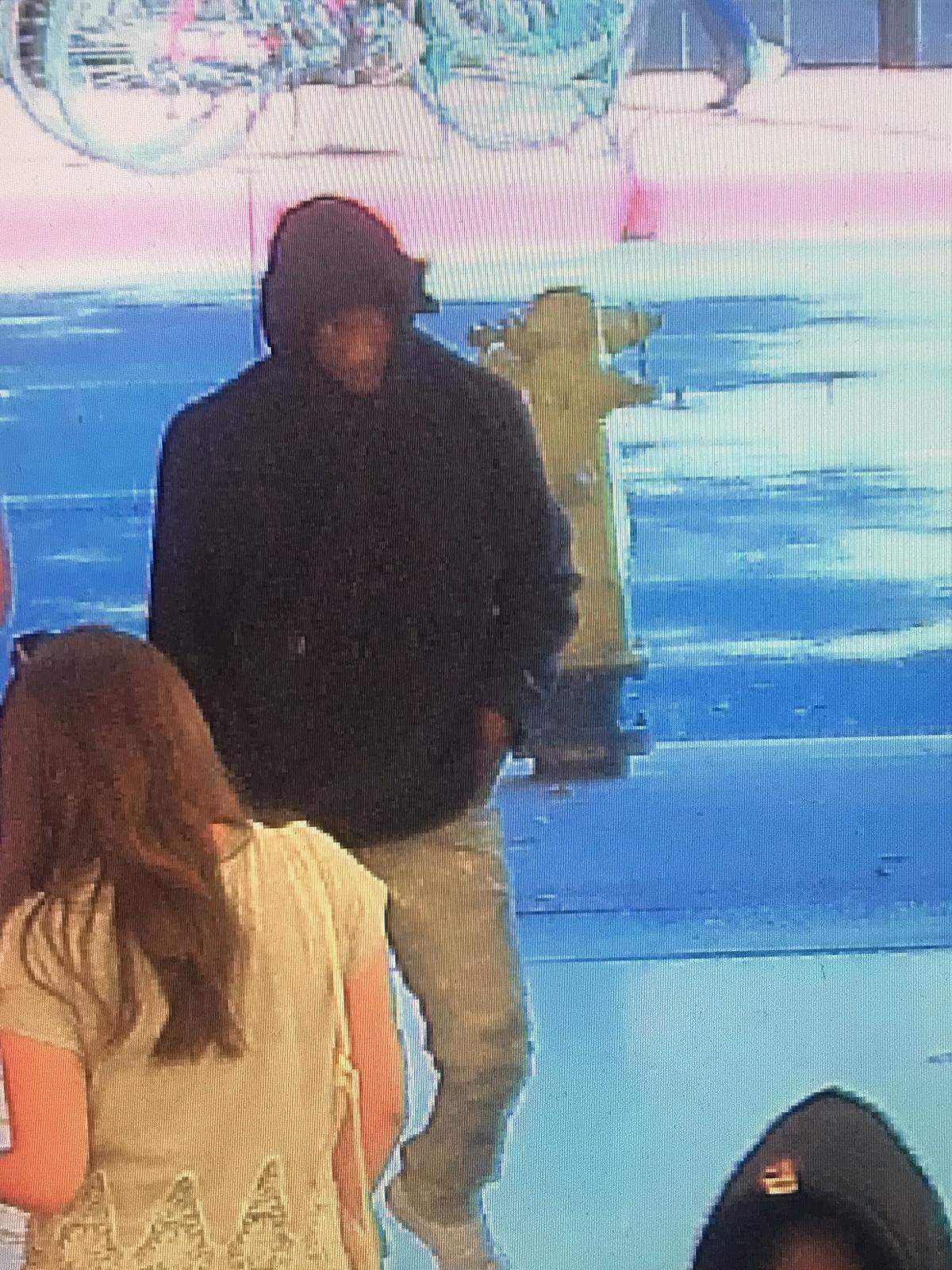 This security camera image shows one of three men suspected of burglarizing the downtown San Luis Obispo Apple Store on Thursday, June 21, 2018.