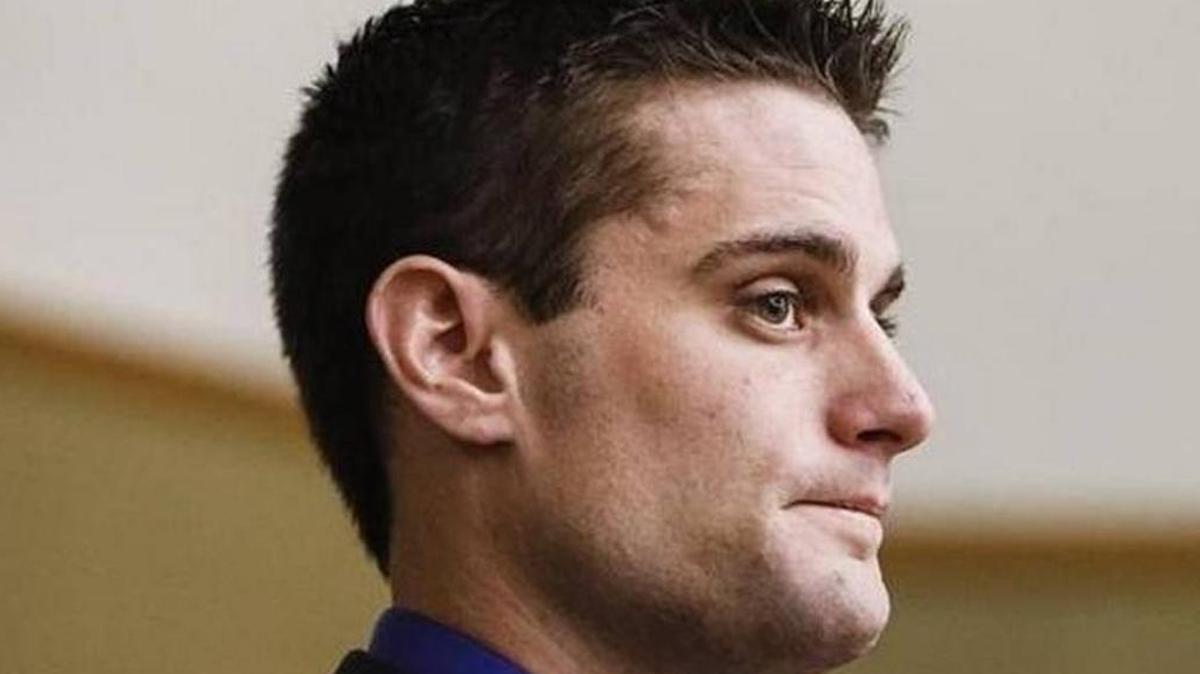 Alex Geiger, the 25-year-old former Grover Beach police officer whose dog attacked Grover Beach residents Betty Long and David Fear, killing Fear, appears in court in February.