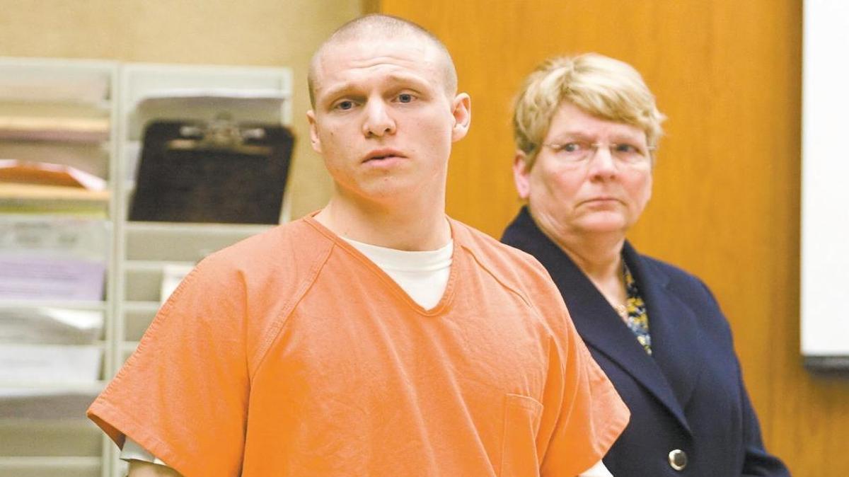 Cody Lane Miller, with his lawyer Gael Mueller, addresses the family of Dystiny Myers after pleading guilty to the first-degree murder of the teen, in court Tuesday, March 19, 2013, in San Luis Obispo.