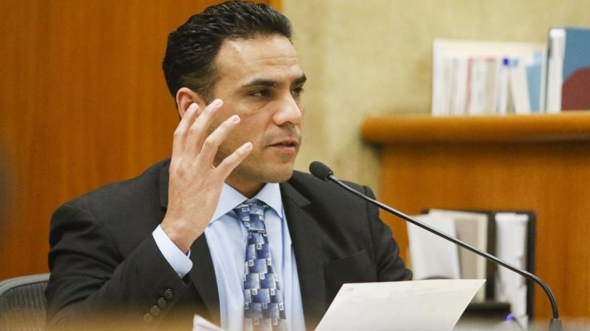 Oscar Higueros Jr. appears in San Luis Obispo Superior Court on Feb. 18, 2016, during his rape trial.