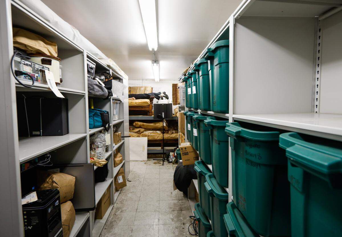 An evidence room at the SLOPD where items from the Ruggiero murder case are kept.