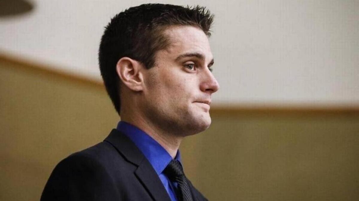 Alex Geiger, the 25-year-old former Grover Beach police officer whose dog attacked Grover Beach residents Betty Long and David Fear, killing Fear, appeared in court in February.
