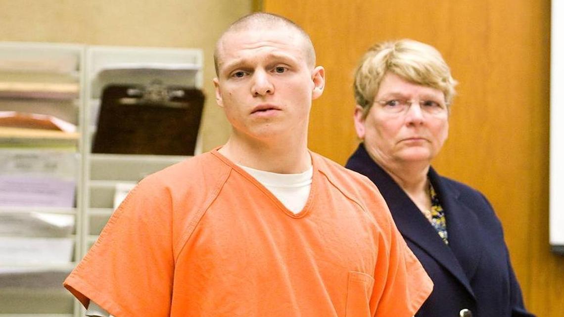 Cody Lane Miller, with his lawyer, Gael Mueller, addresses the family of Dystiny Myers after pleading guilty to first-degree murder in 2013 in San Luis Obispo Superior Court.