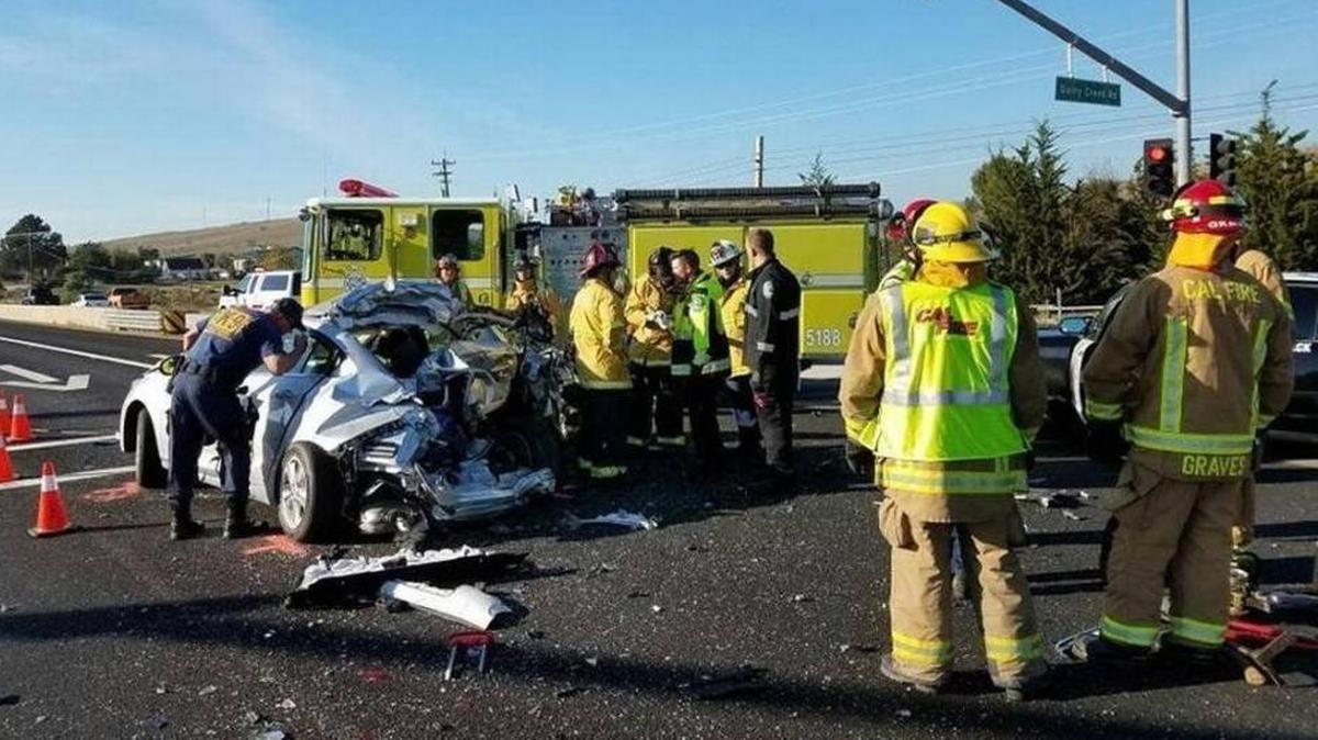 Cal Fire crews respond to the Nov. 9, 2016, vehicle collision on Highway 1 near Cuesta College that killed Bernadette Brasaqc-Ettcheverry of Biscarrosse, France.