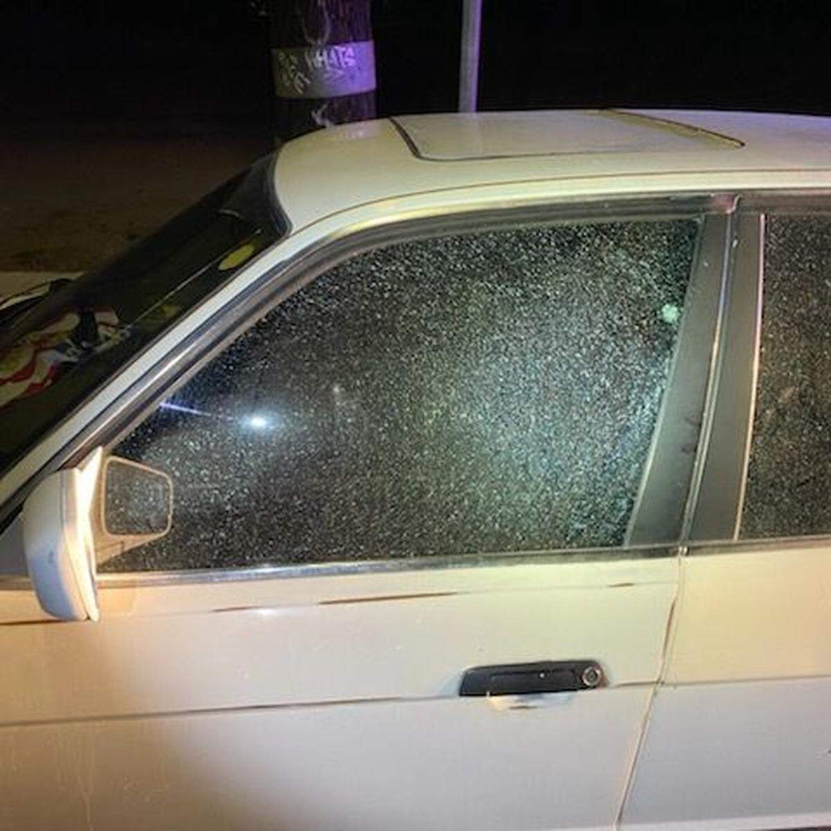 A car on South Higuera Street had its windows shot out by a pellet or BB gun on Tuesday, March 22, 2022. SLO police say the incident may be linked to a TikTok challenge.
