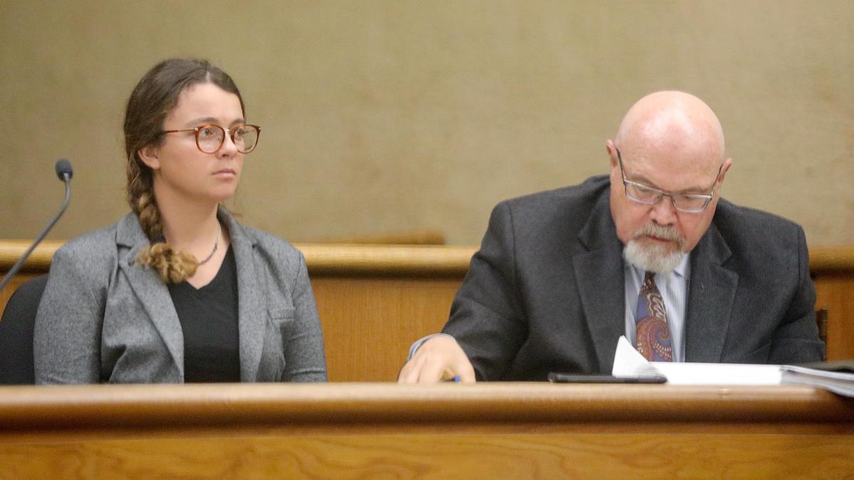 Emily Bales is accused hitting and killing pedestrian Dale Paulsen, while she was driving in Los Osos Nov. 18, 2018. Alcohol and texting were contributing factors according to evidence presented by prosecution at a preliminary hearing Wednesday. Bales has pleaded not guilty. Her attorney is Ilan Funke-Bilu at right.