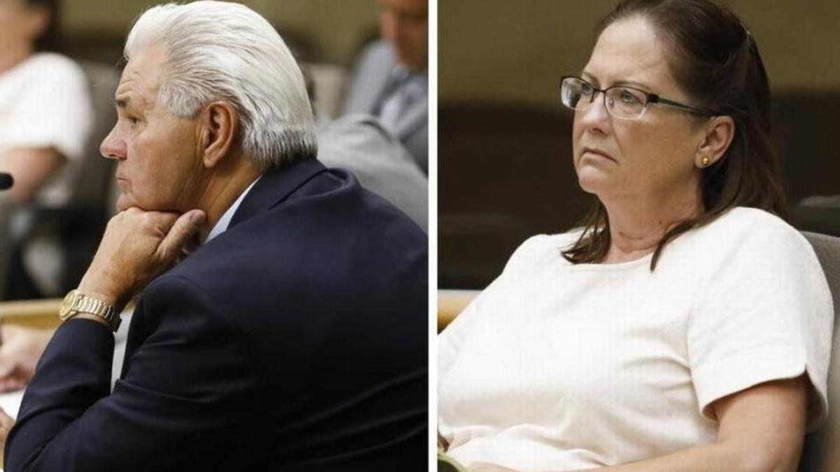 Rodney Jarmin, left, and Tammy Jordan of Real Property Lenders listen in court in July. The San Luis Obispo County District Attorney’s Office told a judge Wednesday that it would not retry their fraud case after a mistrial Monday.