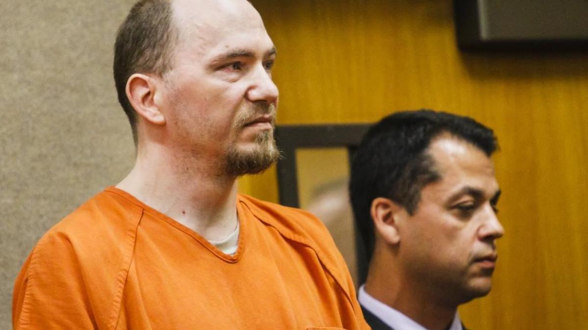 Richard Scott Brooks, left, stands with his lawyer, Matthew Guerrero, during Brooks’ sentencing for human trafficking. He was sentenced Tuesday to 61 years and eight months to life in prison for his crimes involving a teenager from Los Osos he met on Craigslist.