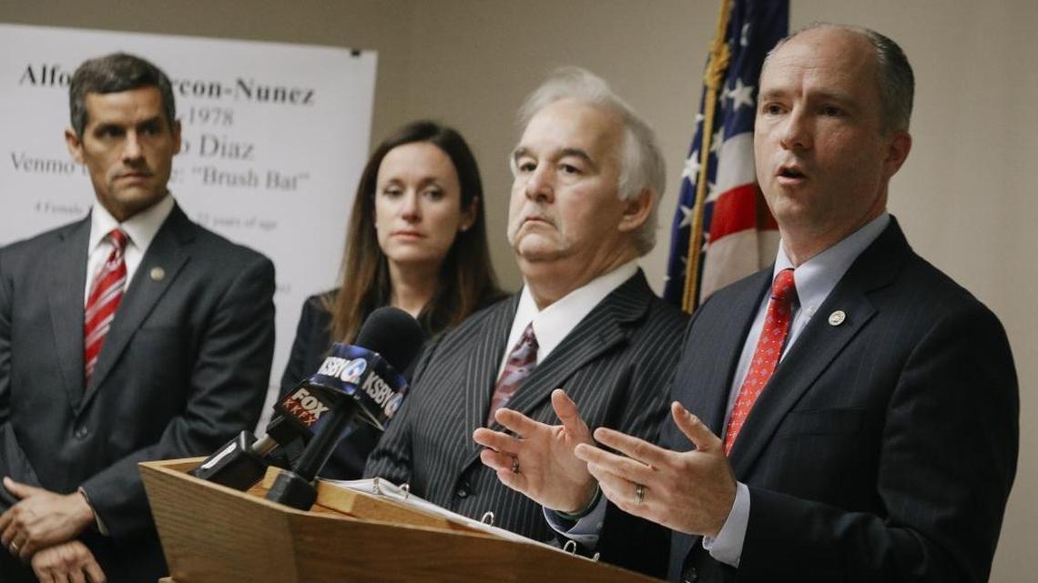 San Luis Obispo County District Attorney Dan Dow, right, holds a press conference in January to announce charges against former Uber driver Alfonso Alarcon Nunez, whose criminal case inspired Assemblyman Jordan Cunningham to submit a bill signed to strengthen background checks for drivers for ride-sharing services.