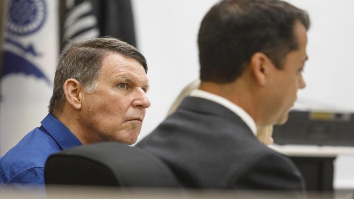 James Victor Lypps, 62, accused of strangling and drowning his wife in the couple’s Morro Bay home in 2009, listens to opening statements with attorney Matthew Guerrero, right.