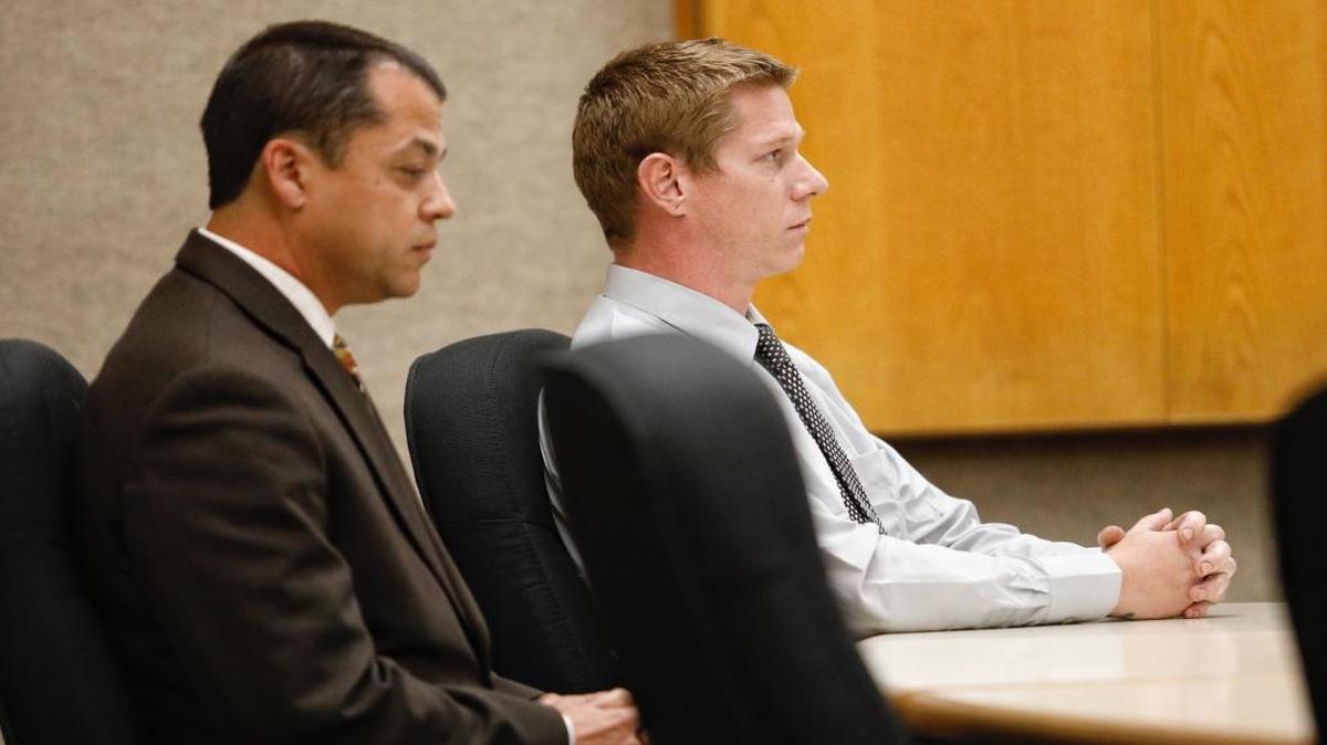 Rian Mabus, 32, sits motionless as a jury foreperson tells Superior Court Judge John Trice that they can’t reach an agreement on whether Mabus raped his girlfriend’s intoxicated aunt in 2015.