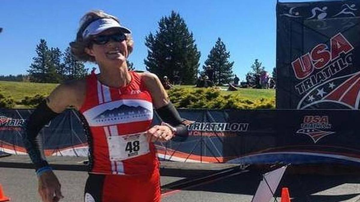 Bridget Dawson competes in a race in an undated photo. The triathlete was cycling on Highway 227 in July when she was hit by Lisa Smith of Oceano.