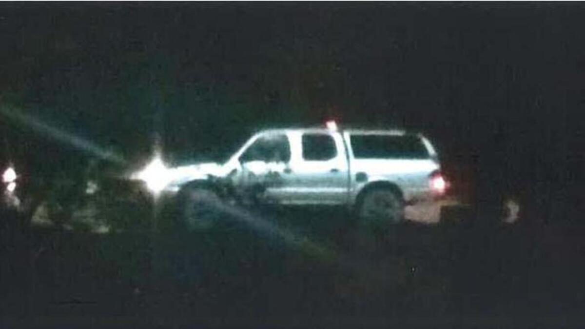 This truck — a silver 2000-04 Toyota Tacoma pickup with a silver camper shell, black matte rims and tinted windows — reportedly was seen leaving the scene of a shooting Sunday night in Paso Robles.