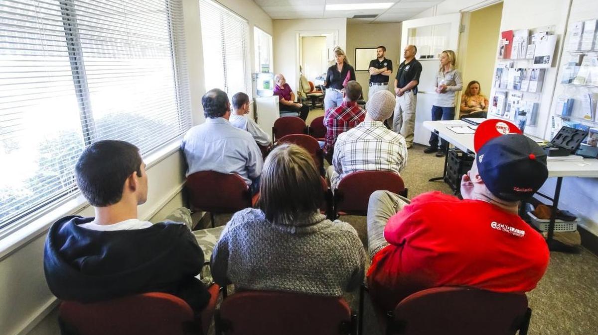 Probationers attend an AB109 post-release offender meeting at the San Luis Obispo County Probation Department.