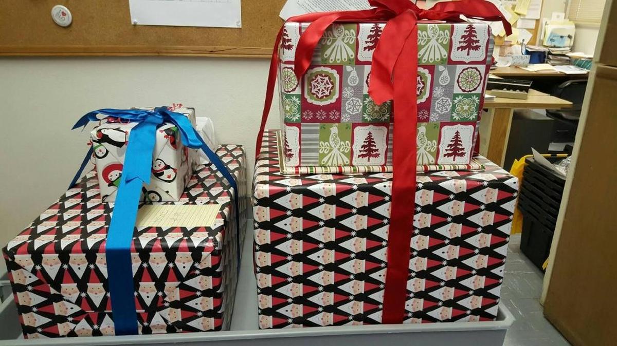 Gift cards were ripped off of larger wrapped presents stored in an office at the San Luis Obispo Elks Lodge.