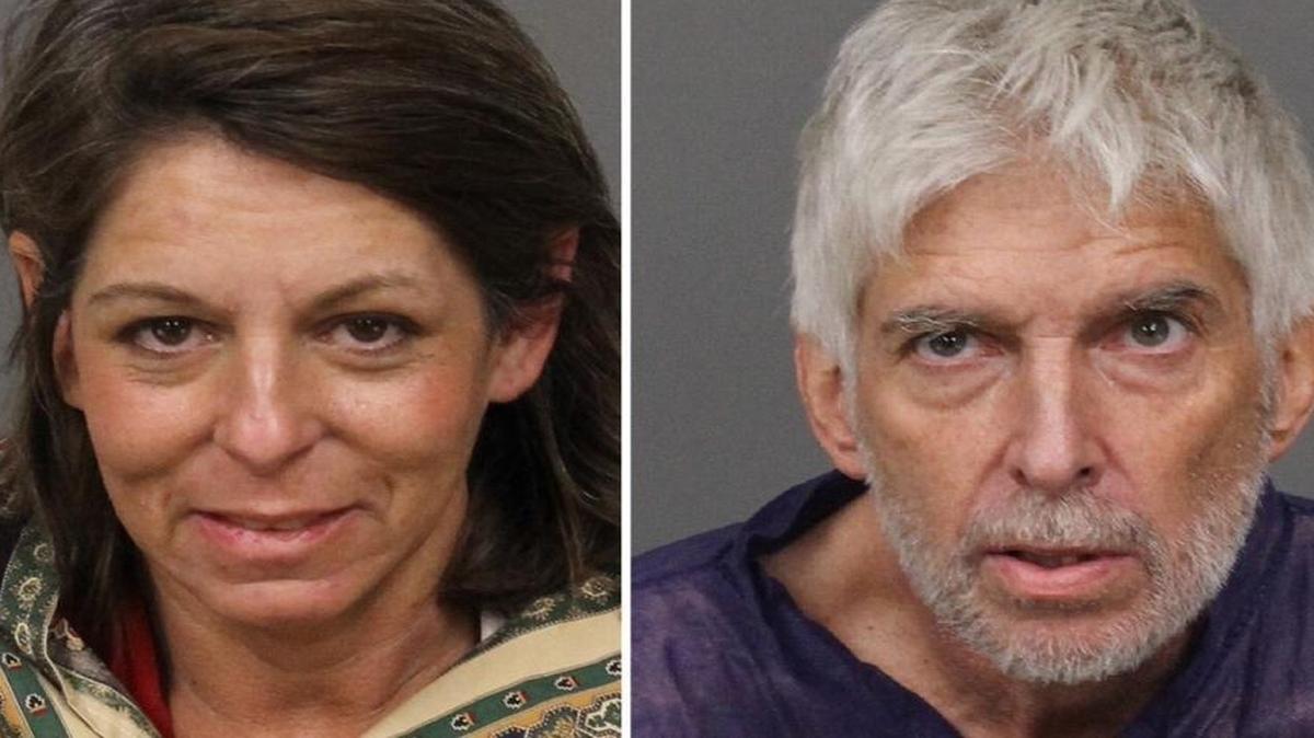 Darwin Keith Alaskari, 59, left, and Sherrie Lynn Boggess, 50, both from the Bakersfield area, were arrested on suspicion of drug possession and child endangerment Wednesday after being found with the decomposing body of a man in their car Tuesday.