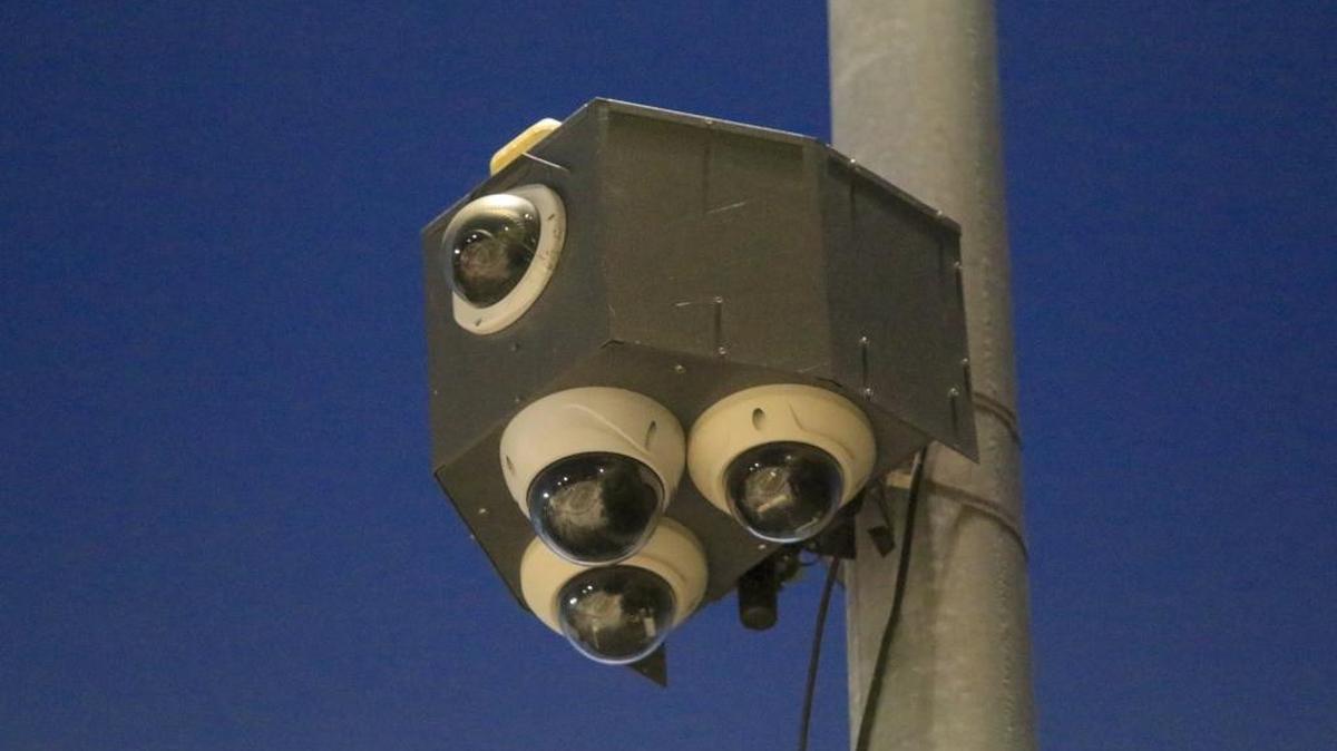 A camera pod monitors activity at the San Luis Obispo Skate Park.
