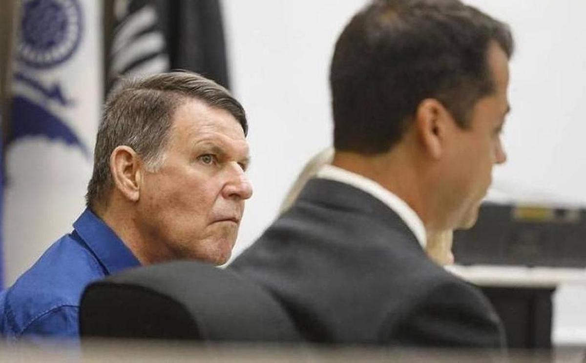 James Victor Lypps listens during the first day of his trial in 2016 as defense attorney Matthew Guerrero cross-examines a witness for the alleged murder of his wife, Sherre Neal-Lypps, in 2009.
