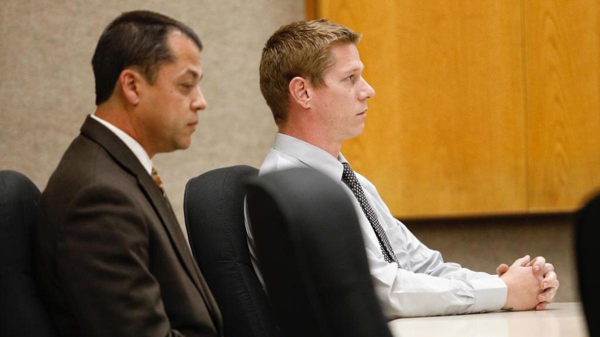 Rian Mabus sits motionless as a jury foreperson tells Superior Court Judge John Trice that they can’t reach an agreement on whether Mabus raped his then-girlfriend’s intoxicated aunt during his second trial in June 2017.