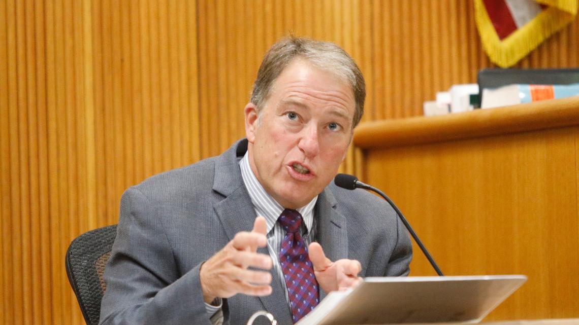 Christopher Skiff, owner of The Manse on Marsh senior assisted living center in San Luis Obispo, testifies in his own defense Tuesday in San Luis Obispo Superior Court. Jurors found Skiff guilty of two charges of felony manslaughter and elder abuse for the 2014 death of resident Mauricio Cardenas.