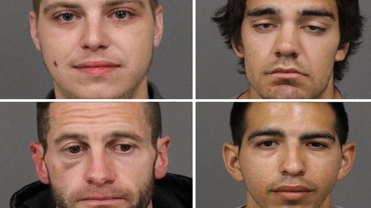 Clockwise from top left, Chad Strampe, Drew Maness, Raymond Arguelles and Charles Simmons were arrested at a home on Tolosa Way in San Luis Obispo.