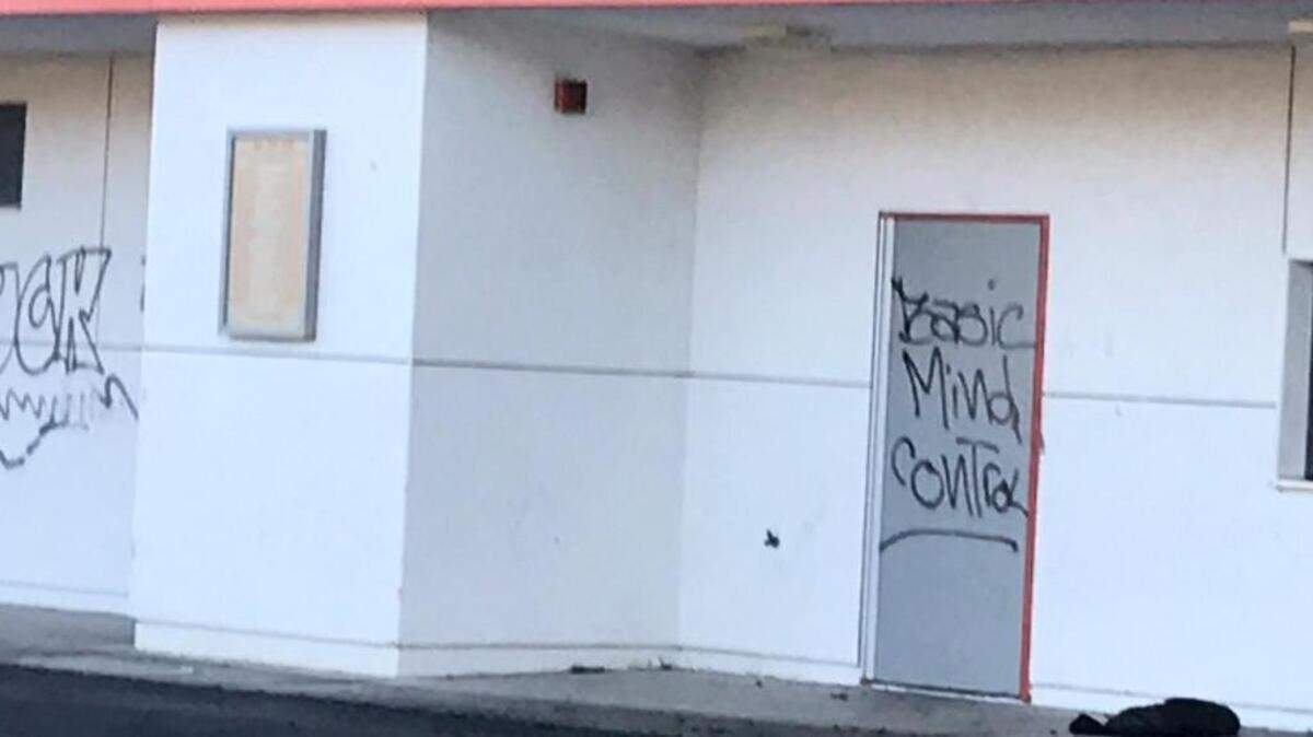 The bathrooms near the football field at Atascadero High school were one of the areas tagged with graffiti Tuesday night.