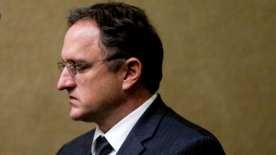 Former Atascadero Fine Arts teacher Chris Berdoll pleaded no contest Tuesday to child pornography-related felony charges. Here, he appears in San Luis Obispo County Superior Court on Monday, Sept. 24, 2018.