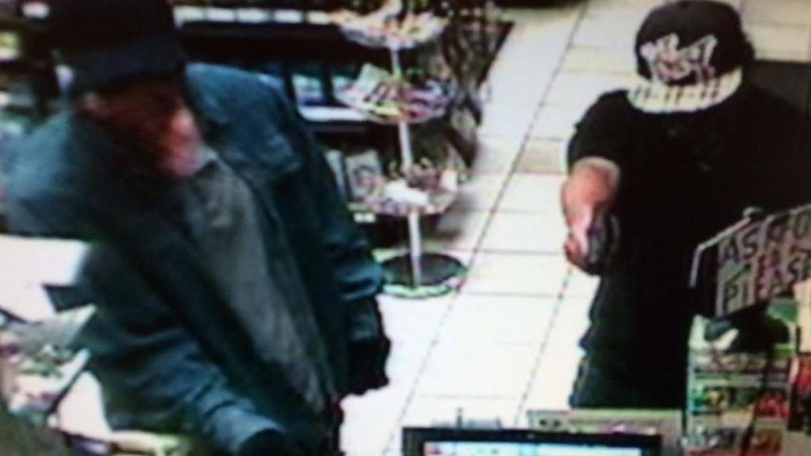 A security camera image of an armed robbery at a Chevron Station at 6280 Morro Road in Atascadero on Friday night.