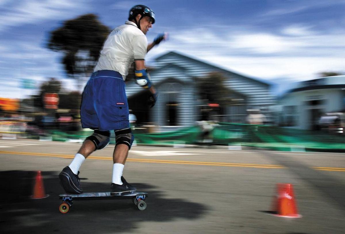 Keith Hollien races in the Pro Tight Slalom at the World Slalom Skateboarding Championships in Morro Bay. A skateboard race is among the highlights of the Family Funday 4th of July in Morro Bay.