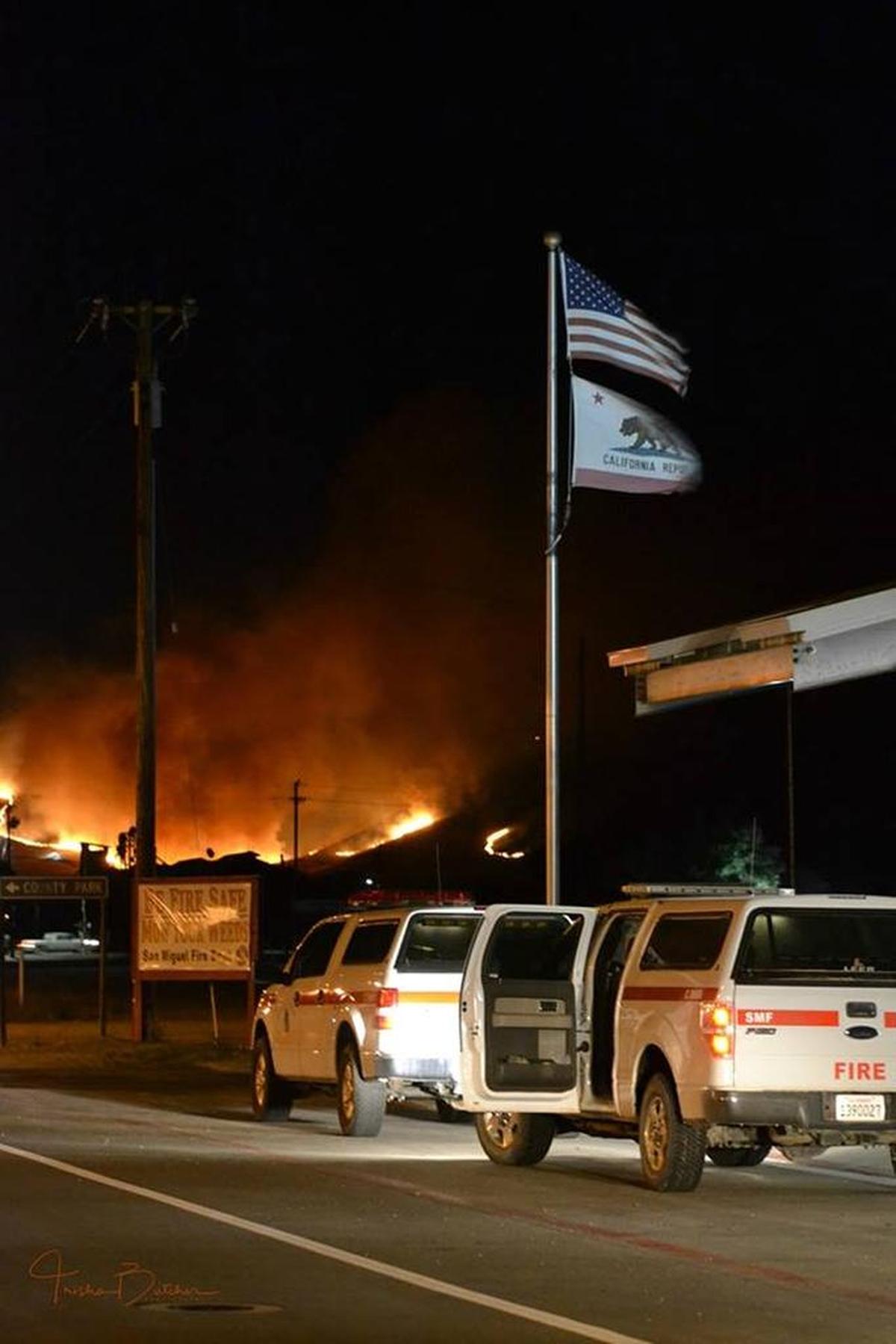 Parkfield Fire, as seen from in front of the fire station in San Miguel on Saturday night, July 8, 2017.