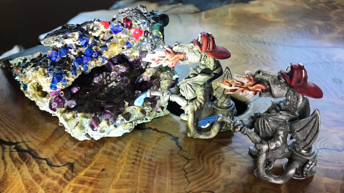 This “fire geode” is a remnant of a 1994 conflagration that destroyed the home of Kathe Tanner, longtime reporter for The Tribune and The Cambrian. Firefighters told her that the top of the geode was formed from melted elements from the single-family home’s roof. The bottom was compressed, burned rug and backing. The gems in the middle were part of Tanner’s side hustle, making art jewelry at home. Thee “glue” in the middle holding the geode together? That was melted drawers from the plastic cupboard that held the crystals.