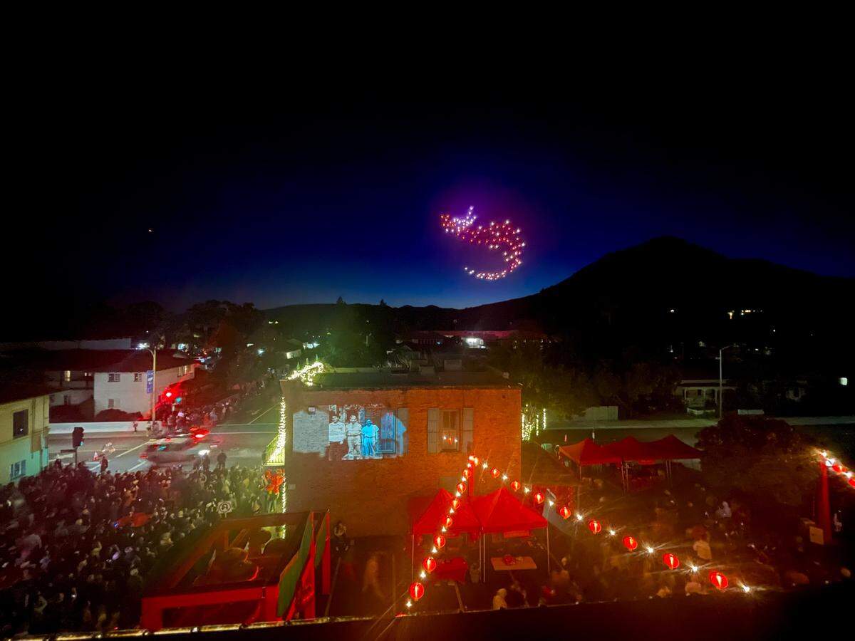 A&nbsp;block party&nbsp;took over downtown San Luis Obispo on Feb. 10, 2024, with hundreds of people packing Palm Street in front of the Ah Louis Store to celebrate not only the building’s 150th anniversary, but also Lunar New Year.&nbsp;The city’s first-ever drone light show wowed crowds, forming shapes like dragons and red envelopes.