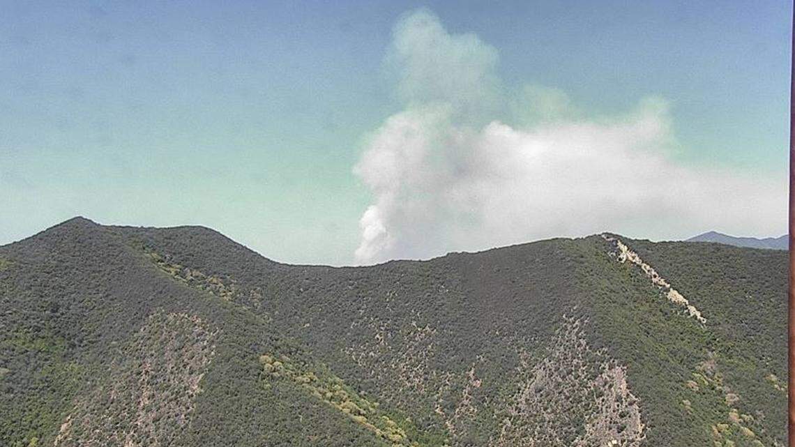 A PG&E camera near Millers Ranch, just east of the Arroyo Seco Campground in the Los Padres National Forest, shows smoke from the Willow Fire burning in the Big Sur area.
