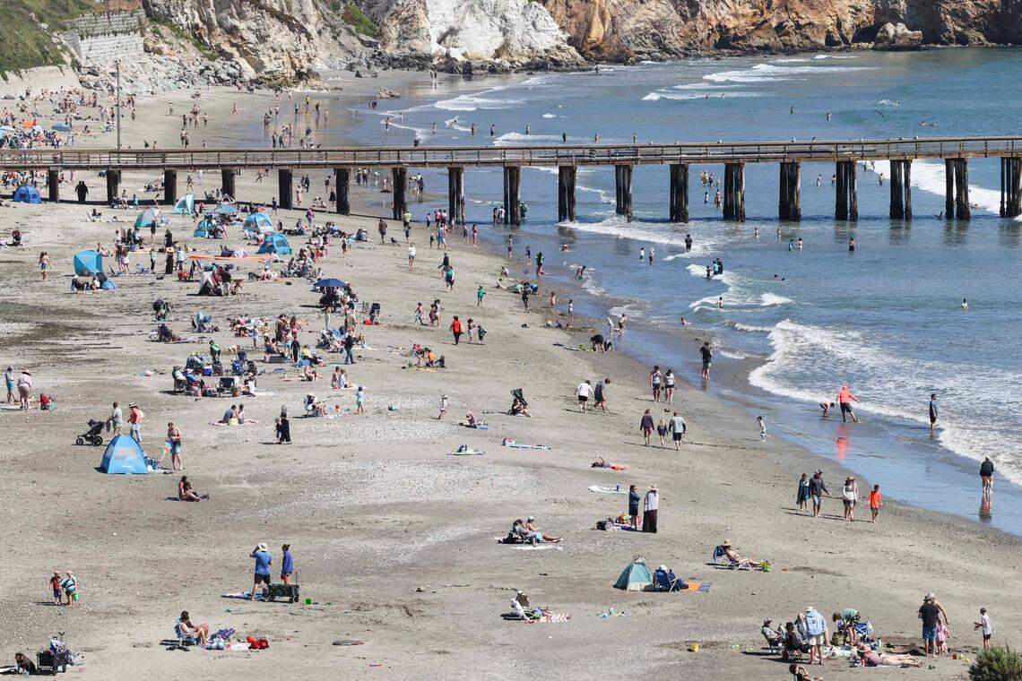 Avila Beach was crowded with Spring Break visitors enjoying a sun-soaked afternoon on April 2, 2024.