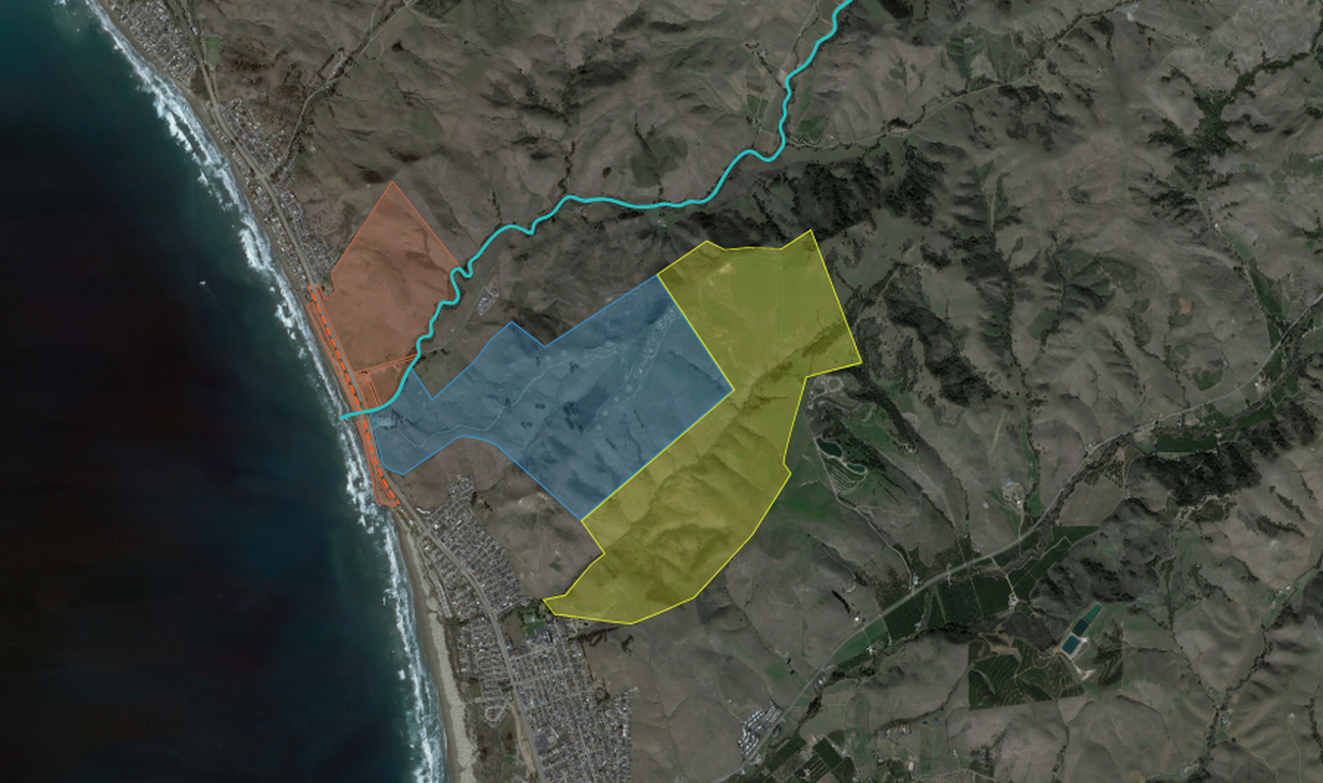 The Toro Coast Preserve project will be completed in three phases. The red plot is Phase 1, the yellow plot is Phase 2 and the blue plot is Phase 3.