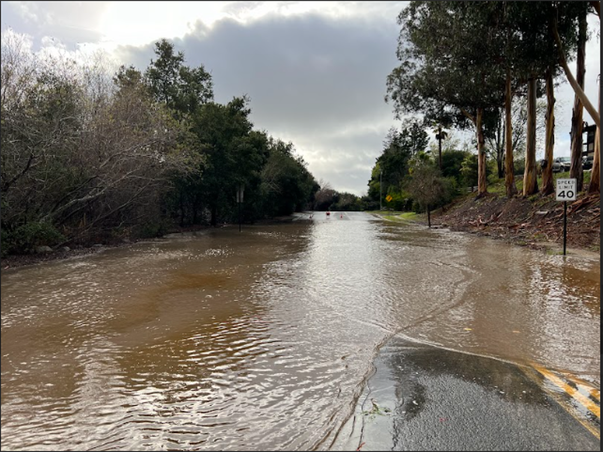 James Way in Arroyo Grande was closed due to flooding during an atmospheric river storm event Feb. 4, 2024.