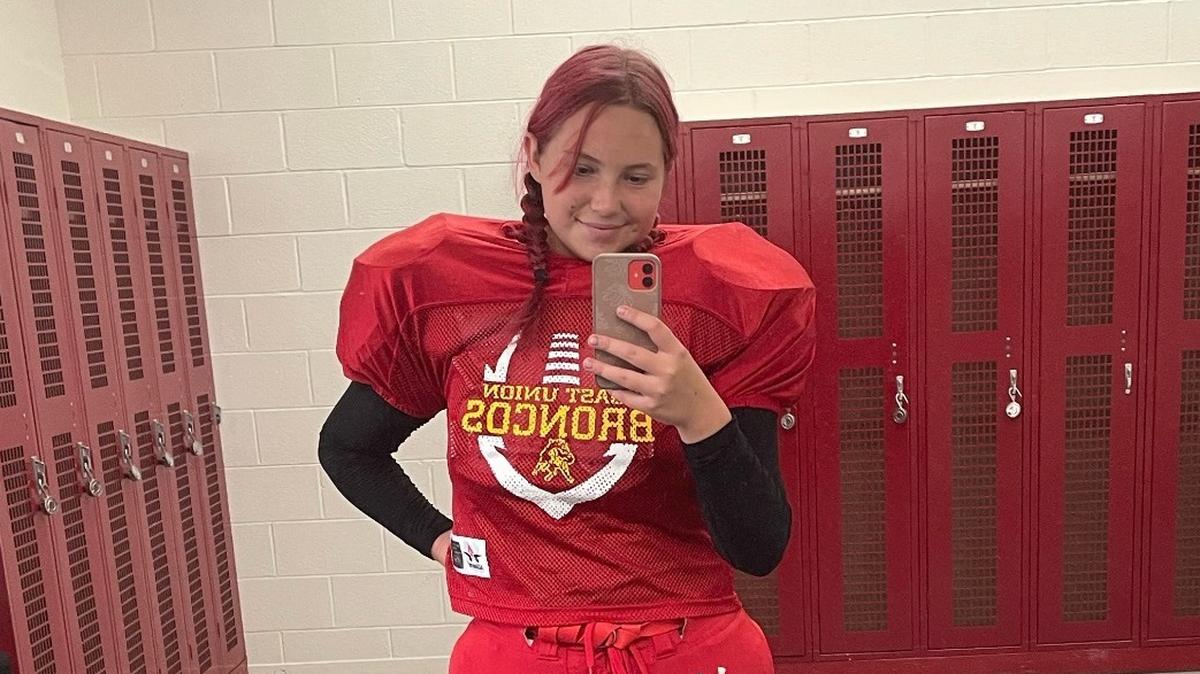 Emily Reed is one of two girls playing on the Coast Union High School football team this year. Valley Christian Academy in Santa Maria chose to forfeit its game against the Broncos rather than face a team with girl players.