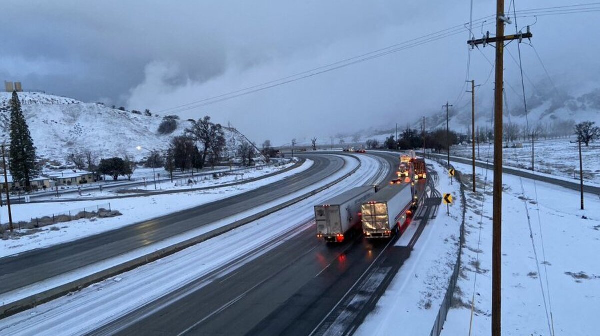 Crews closed southbound Interstate 5 at Grapevine Road and northbound I-5 at Parker Road in Castaic due to snow and ice on Wednesday, Feb. 23, 2022. Highway 101 and Highway 166 through SLO County were detours for the closed roads.