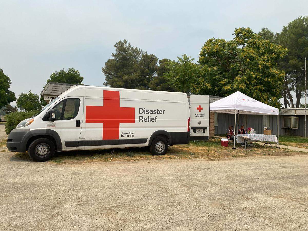 An evacuation center was set up at the California Valley Community Services District office at 13080 Soda Lake Road for the Madre Fire burning in San Luis Obispo County.