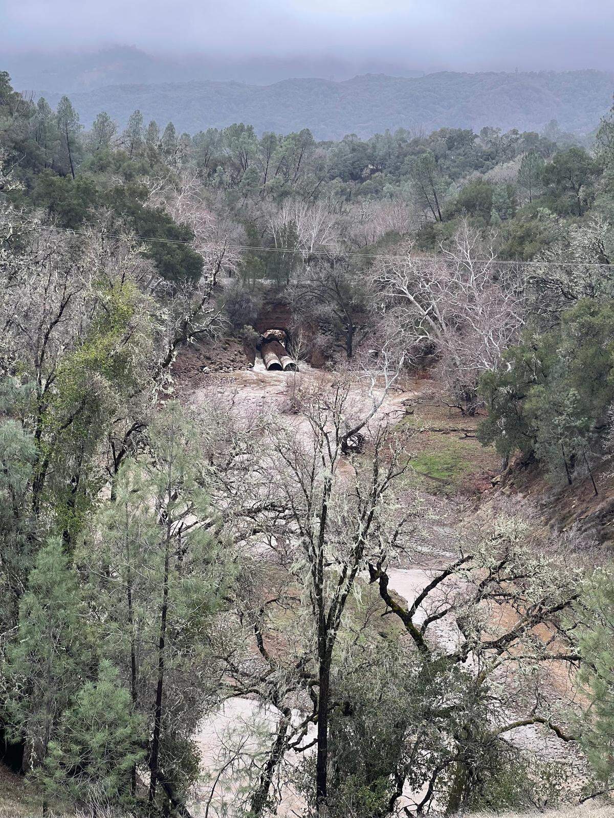 A view of the damaged Chimney Rock Road in Paso Robles. The road is closed because the January 2023 storm created safety hazards.