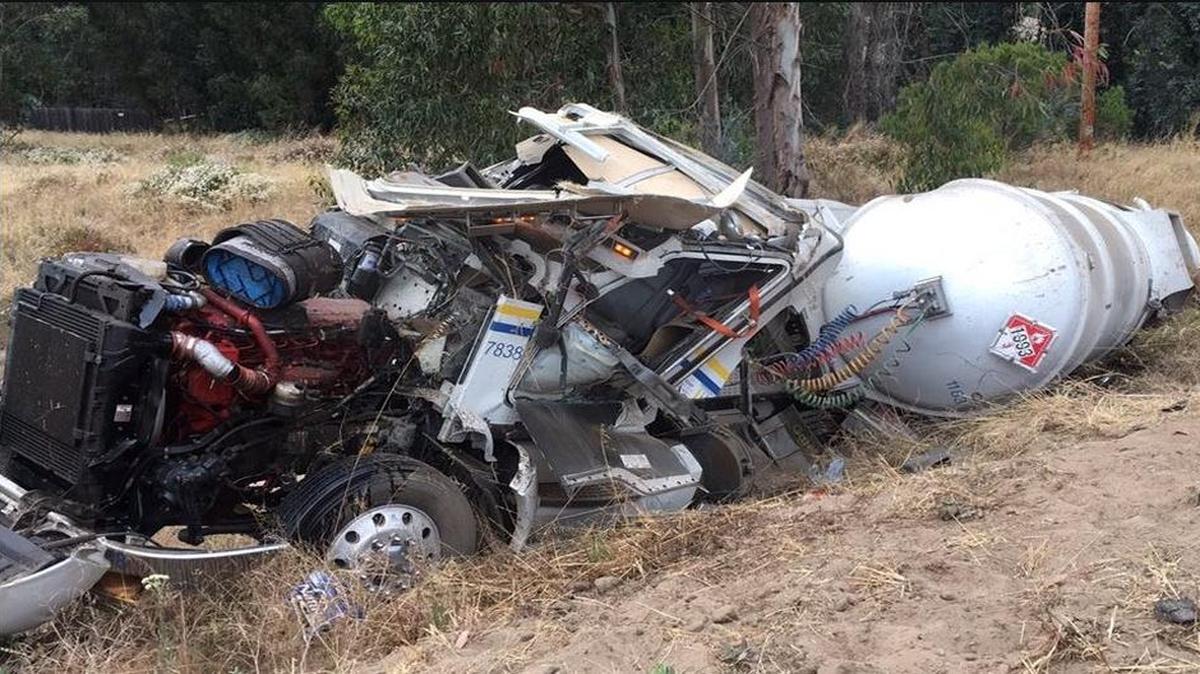 Cal Fire SLO officials responded to the scene of a commercial semitruck rollover near Arroyo Grande on Friday, June 23, 2017.