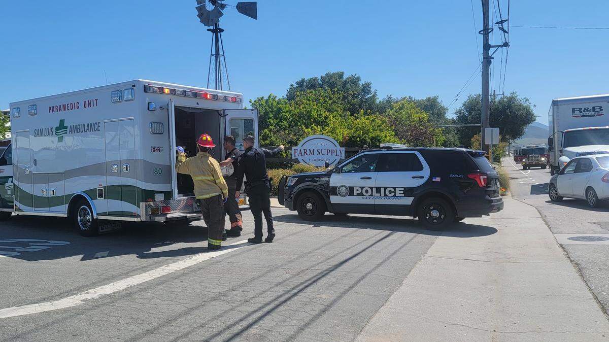 A woman was injured when her Toyota sedan collided with a semi-truck on Tank Farm Road in San Luis Obispo on Friday, May 12, 2023.