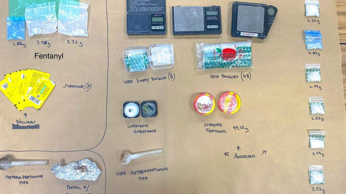 The Pismo Beach Police Department arrested two men for possession of “44.15g of suspected fentanyl, several pre-measured bags of suspected methamphetamine and other items associated with drug sales,” police said in a news release.