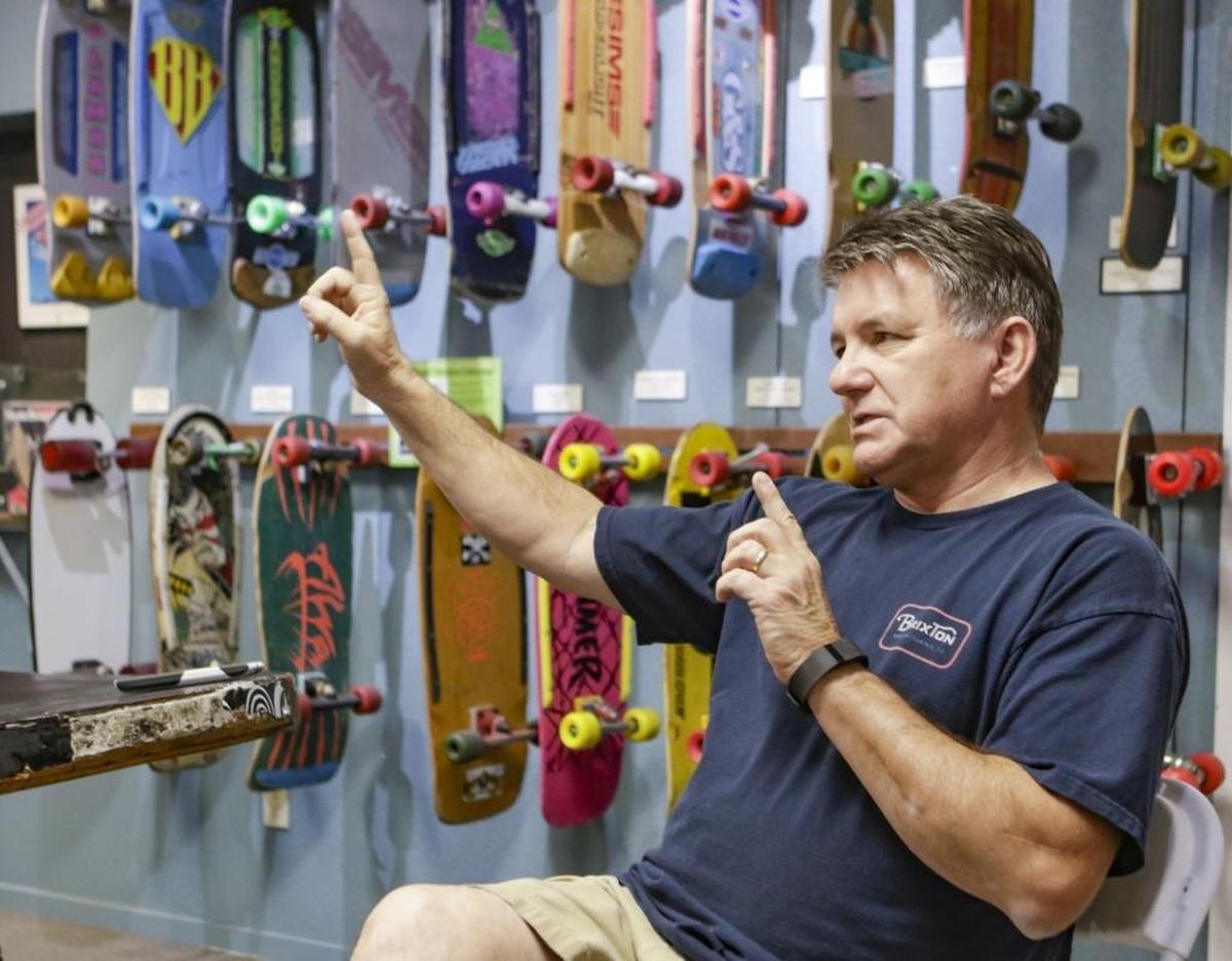 Jack Smith talks during an interview at the Morro Bay Skateboard Museum in 2016.