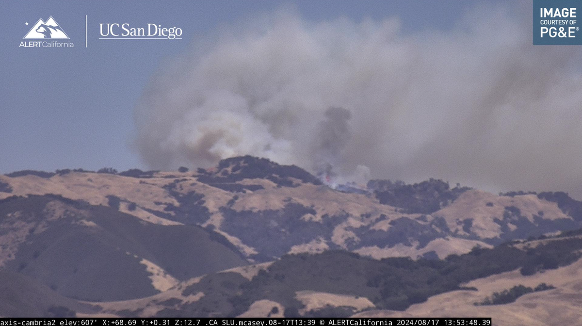 The Cypress Fire burns in the hills between Paso Robles and Cambria on Saturday, Aug. 17, 2024.