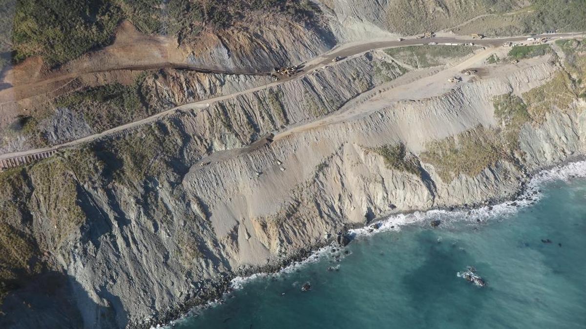 Crews continue to work on the roadway at Paul’s Slide on Highway 1. Paul’s Slide about 12.5 miles north of the massive Mud Creek Slide.